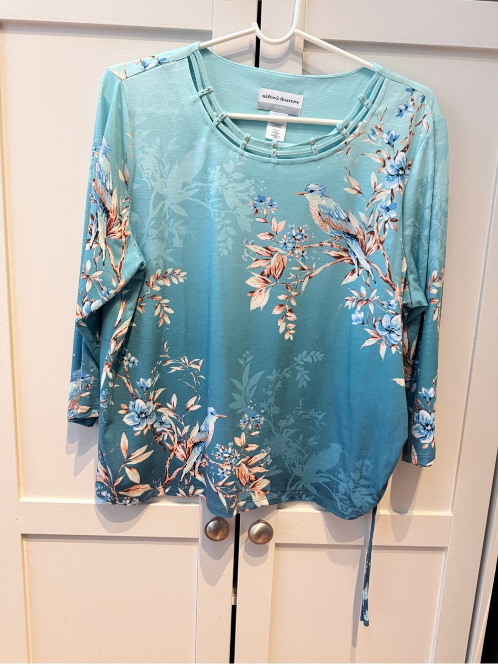Alfred Dunner Petite Size PL Teal Ombre Bird Floral Top NWT Never Worn